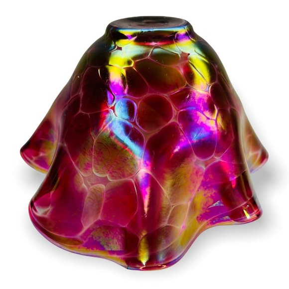 Glass Eye Studio Hand Blown Art Glass Bowl Iridescent Pink Purple Ruffled Edge - Picture 7 of 10